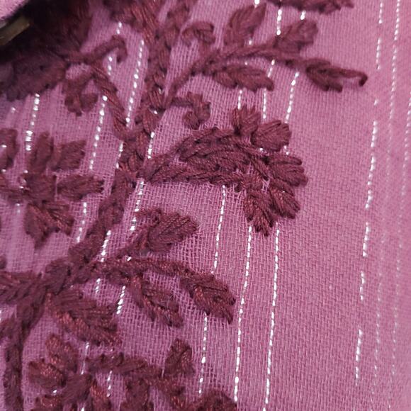 NEW Soft Surroundings Rasberry Red Striped Button Up Size M - Picture 10 of 15